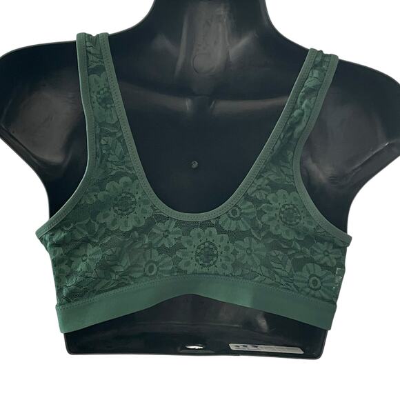 Aerie Womens Bralette Size Medium Smoothez Green Floral Lace Scoop Pullover Bra - Picture 2 of 7